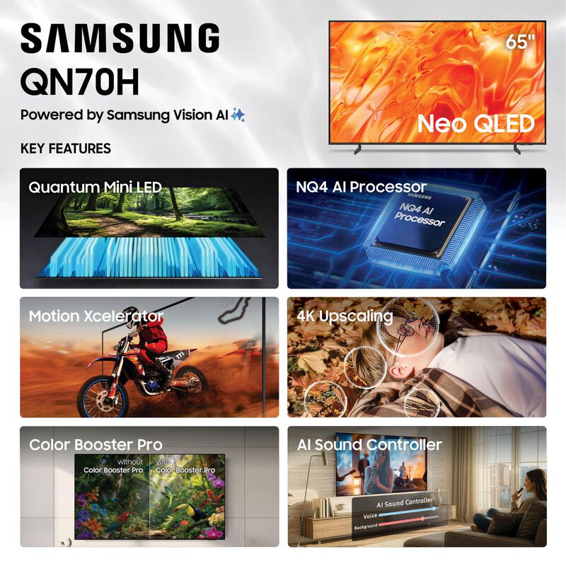 Samsung - 65" Class QN70H Neo QLED 4K UHD Smart Tizen TV, , hires