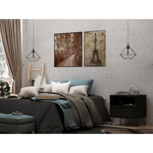 Manhattan Comfort Rockefeller Mid-Century Modern 1-Drawer Nightstand Black, Black, hires