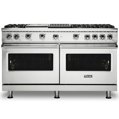Viking 5 Series 60 in. 8.0 cu. ft. Convection Double Oven Freestanding Gas Range with 6 Sealed Burners, Grill & Griddle - Stainless Steel | VGR5606GQSS