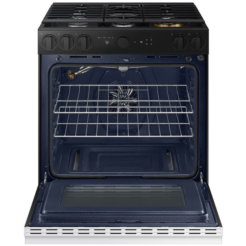 Samsung Bespoke 30 in. 6 cu. ft. Smart Air Fry True European Convection Slide-In Gas Range with 5 Sealed Burners & Griddle - White Glass, White Glass, hires