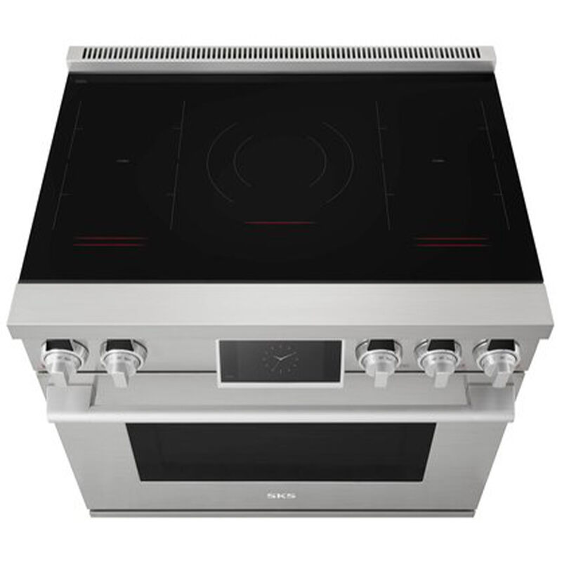 SKS 36 in. 6.3 cu. ft. Smart Air-Fry Standard Convection Steam Electric Range with 5 Induction Burners - Stainless Steel, , hires