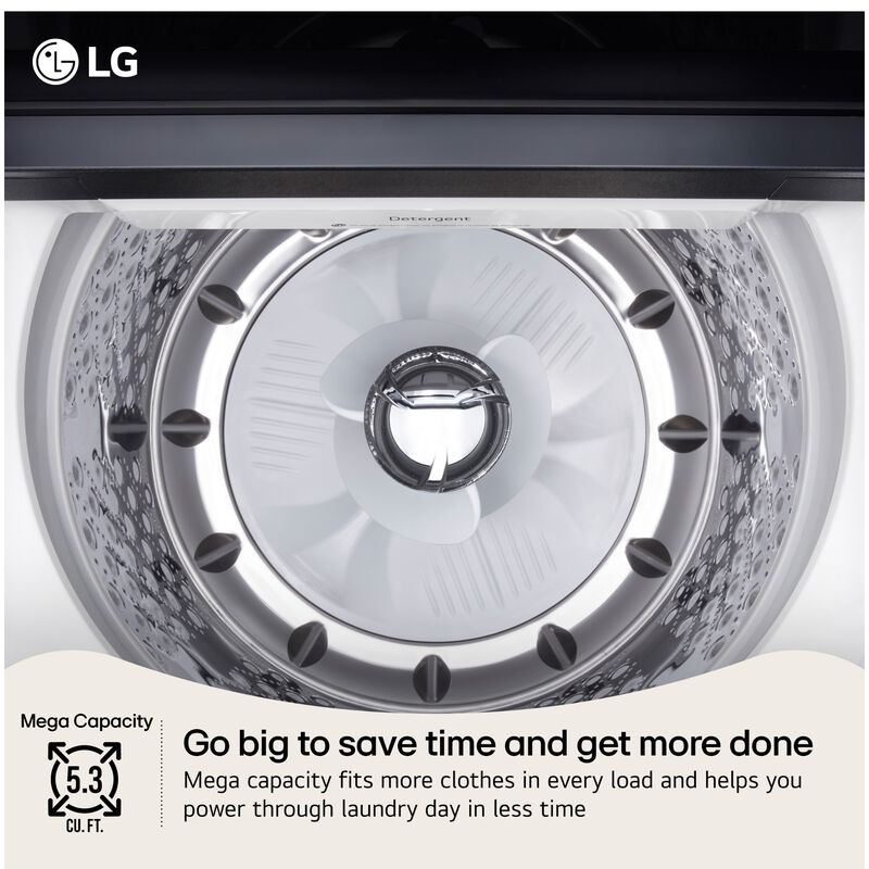 LG 27 in. 5.3 cu. ft. Smart Top Load Washer with Agitator, TurboWash3D Technology & AI Sensing - Alpine White, Alpine White, hires