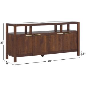 Walker Edison Isla Modern TV Stand with Glass Top - Walnut, , hires