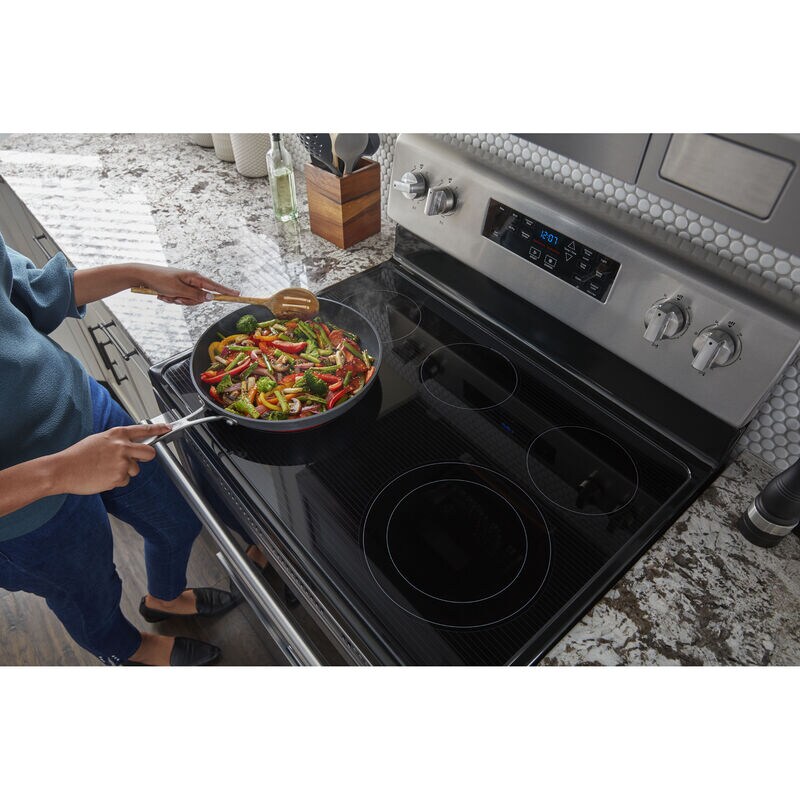 Maytag 30 in. 5.3 cu. ft. Air Fry Standard Convection Electric Range with Radiant Burners - Fingerprint Resistant Stainless, , hires