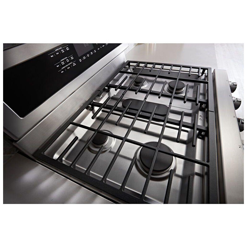 KitchenAid 30 in. 6 cu. ft. True European Convection Double Oven Gas Range with 5 Sealed Burners & Griddle - White, White, hires