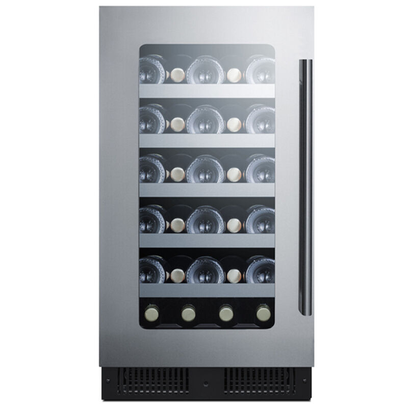 Summit Classic Collection 18 in. Undercounter Wine Cooler with Wood Racks, Single Temperature Zone & 29 Bottle Capacity - Stainless Steel, , hires