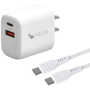 Helix 20W 2-Port Wall Charger (5ft USB-C to USB-C cable included) - White, , hires