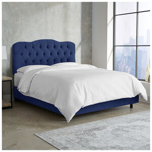 Skyline Furniture Tufted Velvet Fabric Upholstered Twin Size Bed - Navy Blue, Navy, hires