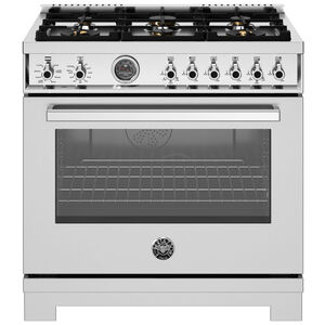 Bertazzoni Professional Series 36 in. 5.7 cu. ft. Air Fry Convection Oven Freestanding LP Gas Dual Fuel Range with 6 Sealed Burners & Griddle - Stainless Steel, , hires
