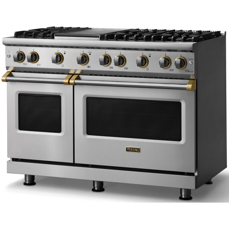 Viking 5 Series 48 in. 6.1 cu. ft. Standard Convection Double Oven Gas Range with 6 Sealed Burners & Griddle - Stainless Steel, , hires