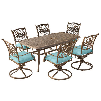 Hanover Traditions 7-Piece Dining Set with Swivel Rockers-Blue | TRADDN7SW6BL