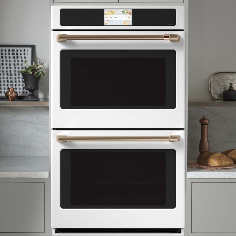 Cafe Professional Series 30 in. 10 cu. ft. Smart Top Control Electric Double Wall Oven with True European Convection - Matte White, Matte White, hires