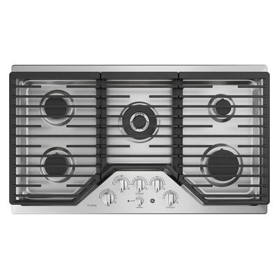 GE Profile 36 in. 5-Burner Natural Gas Cooktop with Griddle, Simmer Burner & Power Burner - Stainless Steel | PGP9036SLSS