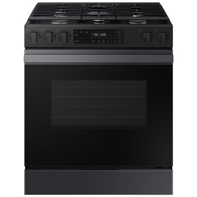 Samsung Bespoke 30 in. 6 cu. ft. Smart Slide-In Gas Range with 5 Sealed Burners - Matte Black Steel | NSG6DG8100MT