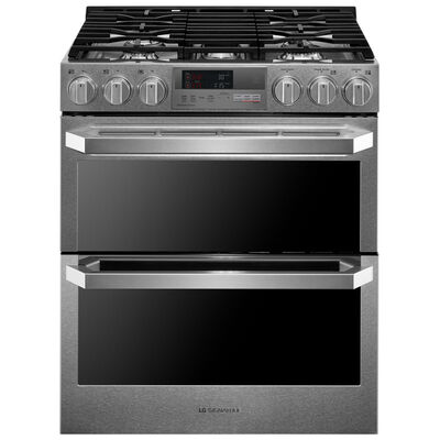 LG Signature 30 in. 7.3 cu. ft. Smart Convection Double Oven Slide-In Dual Fuel Range with 5 Sealed Burners & Griddle - Stainless Steel | LUTD4919SN