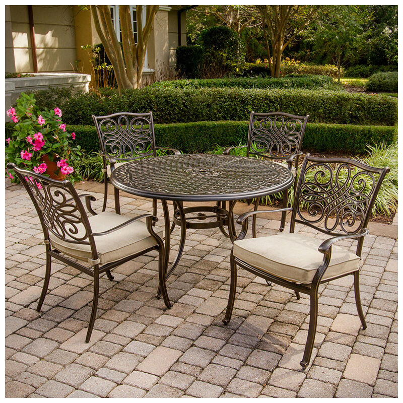 Hanover Traditions 5-Piece 48" Round Cast Top Dining Set - Tan, , hires