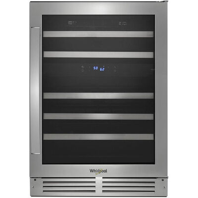 Whirlpool 24 in. Undercounter Wine Cooler with Dual Zones & 51 Bottle Capacity - Stainless Steel | WUW55X24HS