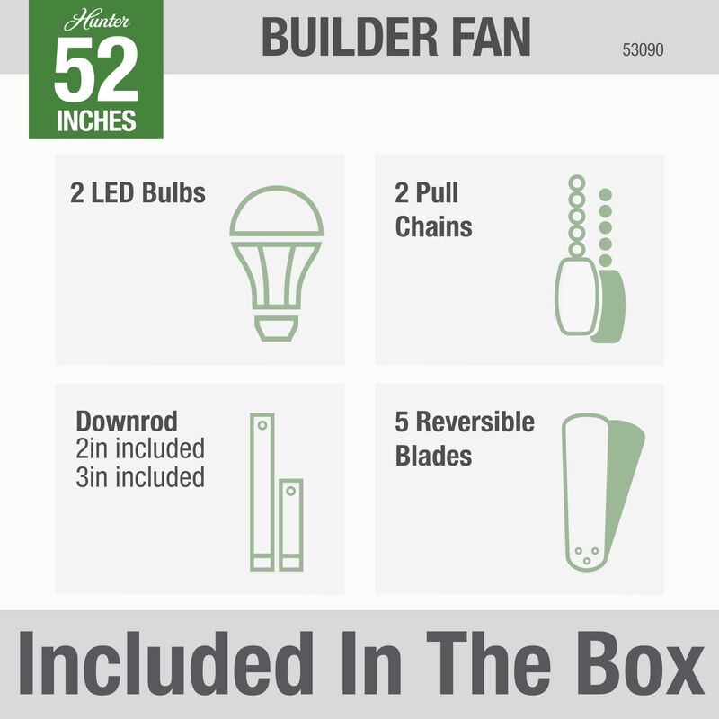Hunter Builder 52 in. Ceiling Fan with LED Light Kit and Pull Chain - Brushed Nickel, Brushed Nickel, hires