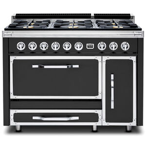 Viking Tuscany 48 in. 6.2 cu. ft. True European Convection Double Oven Dual Fuel Range with 6 Sealed Burners - Cast Black, , hires