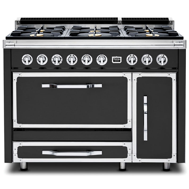 Viking Tuscany 48 in. 6.2 cu. ft. True European Convection Double Oven Dual Fuel Range with 6 Sealed Burners - Cast Black, , hires