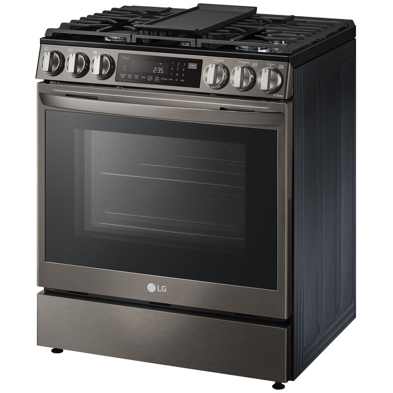 LG InstaView 30 in. 6.3 cu. ft. Smart Air Fry True European Convection Slide-In Gas Range with 5 Sealed Burners & Griddle - Black Stainless, Black Stainless, hires