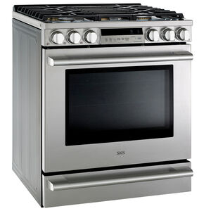 SKS 30 in. 6.3 cu. ft. Smart Standard Convection Slide-In Gas Range with 5 Sealed Burners & Griddle - Stainless Steel, , hires