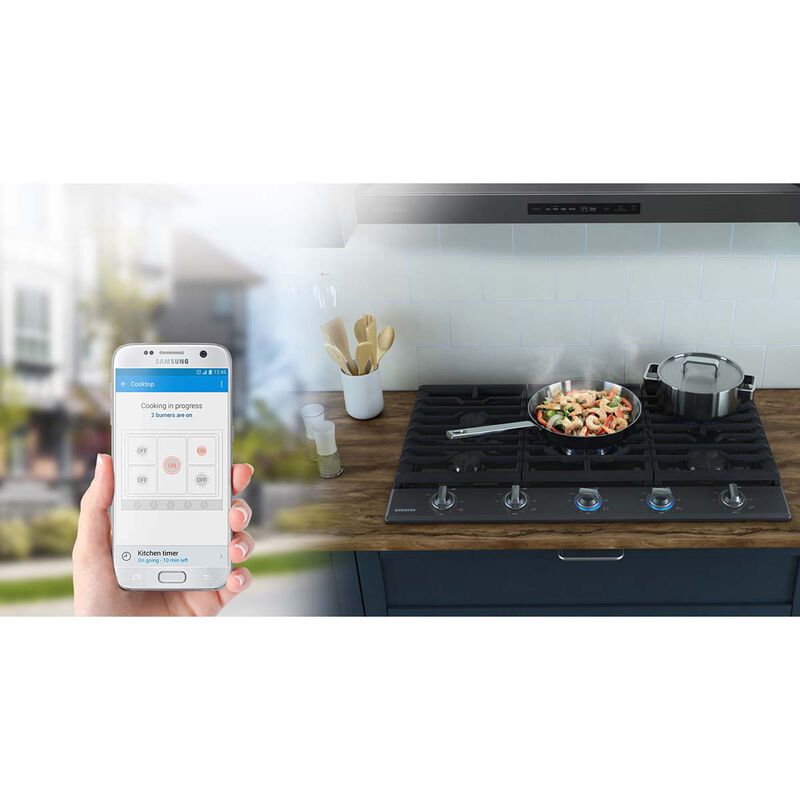 Samsung 36 in. 5-Burner Smart Natural Gas Cooktop with Bluetooth, Griddle, Simmer Burner & Power Burner - Black Stainless Steel, Black Stainless Steel, hires