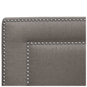 Skyline Furniture Nail Button Border Linen Fabric Twin Size Upholstered Headboard - Grey, Gray, hires