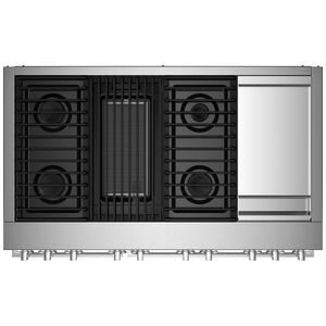 JennAir Noir Series 48 in. 6.3 cu. ft. Smart True European Convection Double Oven Dual Fuel Range with 4 Sealed Burners, Grill & Griddle - Stainless Steel, , hires
