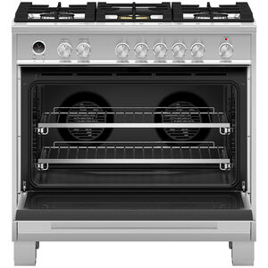 Fisher & Paykel Series 9 36 in. 4.9 cu. ft. True European Convection Dual Fuel Range with 5 Sealed Burners - Stainless Steel, , hires