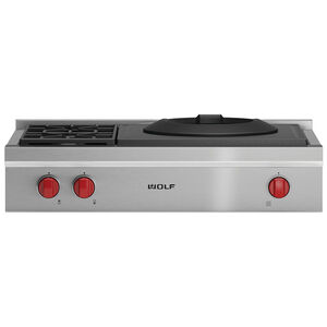 Wolf 36 in. 3-Burner Natural Gas Rangetop with Simmer Burner & Power Burner - Stainless Steel, , hires