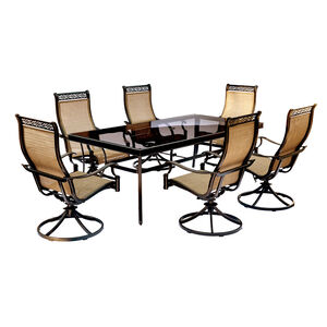 Hanover Monaco 7-Piece 84" Rectangle Glass Top Dining Set with Swivel Rocker Sling Chairs - Tan, , hires