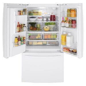 GE 36 in. 25.6 cu. ft. French Door Refrigerator with Ice & Water Dispenser - White, White, hires