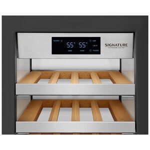 Signature Kitchen Suite Instaview 18 in. Built-in Smart Wine Cooler with Metal & Wood Racks, Dual Temperature Zones & 71 Bottle Capacity - Custom Panel Ready, , hires