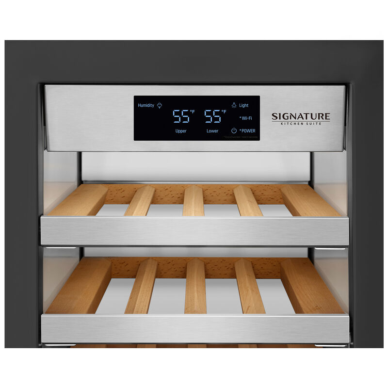 Signature Kitchen Suite Instaview 18 in. Built-in Smart Wine Cooler with Metal & Wood Racks, Dual Temperature Zones & 71 Bottle Capacity - Custom Panel Ready, , hires
