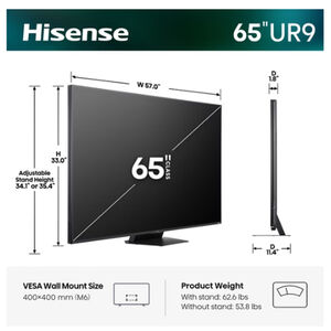 Hisense - 65" Class UR9 Series RGB Mini LED 4K UHD Smart Google TV, , hires