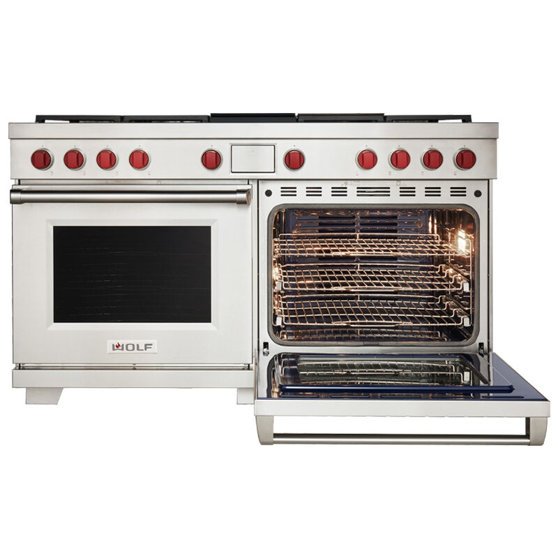 Wolf 60 in. 9.6 cu. ft. Smart Convection Double Oven Freestanding Dual Fuel Range with 6 Sealed Burners & Griddle - Stainless Steel, , hires