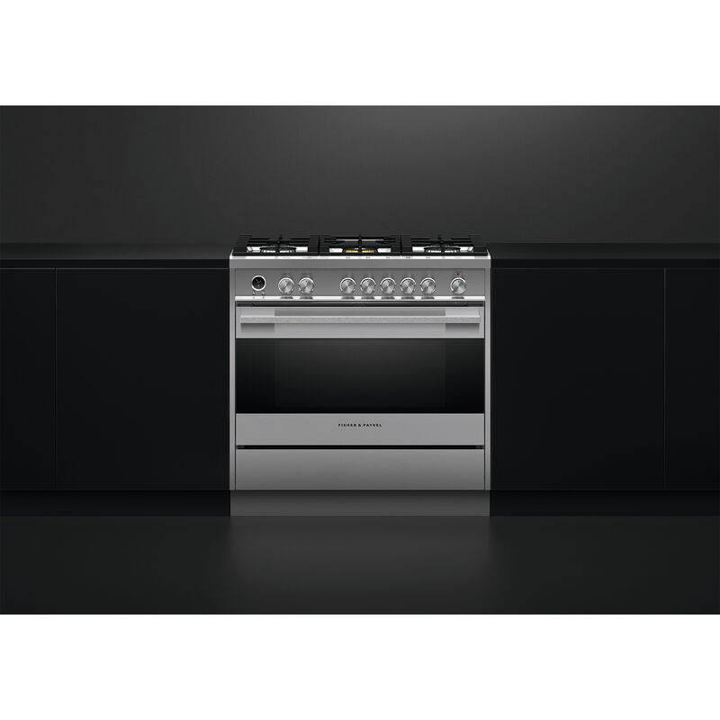 Fisher & Paykel Series 9 36 in. 4.9 cu. ft. True European Convection Dual Fuel Range with 5 Sealed Burners - Stainless Steel, , hires