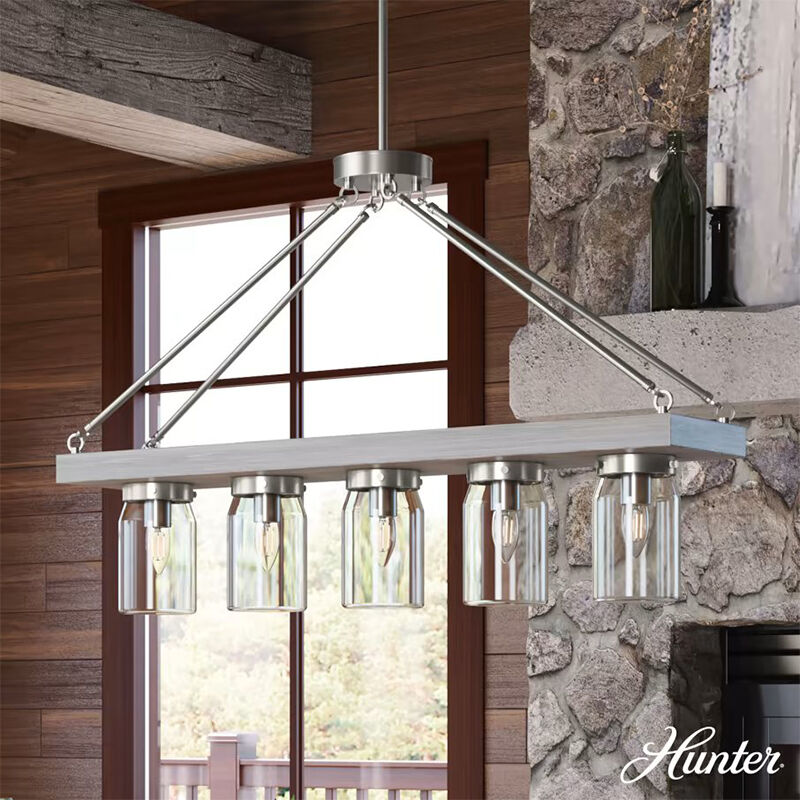 Hunter Devon Park 8 in. 5-Light Linear Chandelier with Clear Glass - Brushed Nickel, , hires
