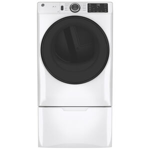 GE 28 in. 7.8 cu. ft. Smart Stackable Electric Dryer with Sanitize Cycle & Sensor Dry - White, White, hires