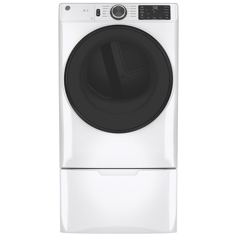 GE 28 in. 7.8 cu. ft. Smart Stackable Electric Dryer with Sanitize Cycle & Sensor Dry - White, White, hires