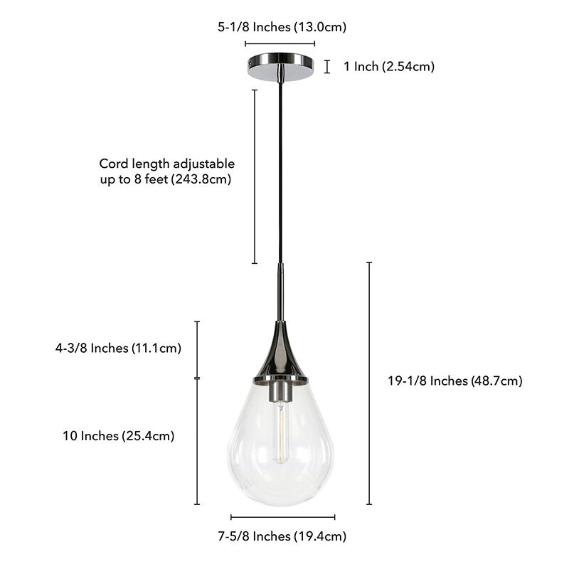 Hudson & Canal Ambrose 7.6 in. Pendant with Clear Glass - Polished Nickel, , hires