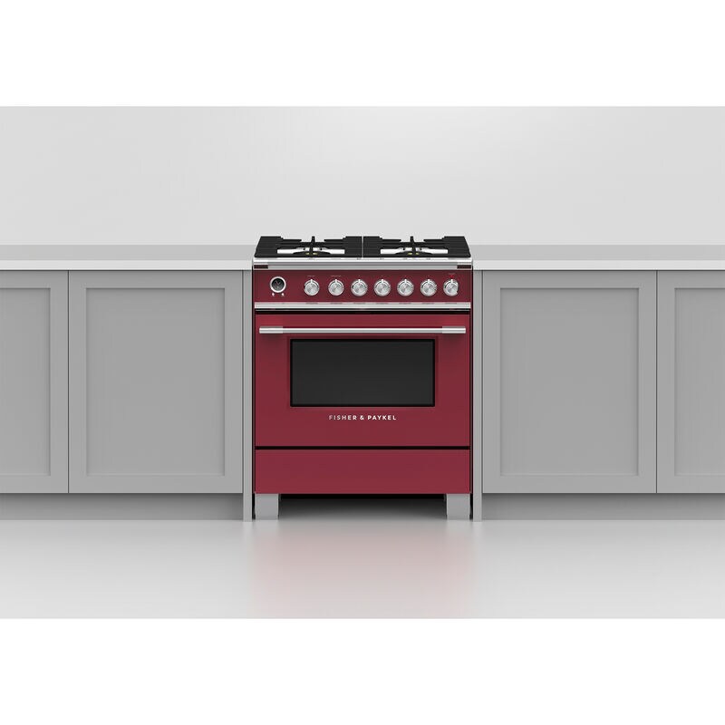 Fisher & Paykel Series 9 Classic 30 in. 3.5 cu. ft. True European Convection Dual Fuel Range with 4 Sealed Burners - Red, , hires