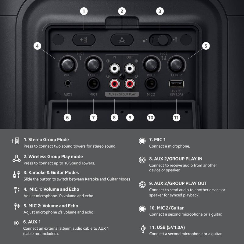 Samsung Sound Tower Portable Party Speaker with Built-in Battery - Black, , hires