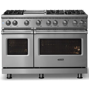 Viking 5 Series 48 in. 6.1 cu. ft. Standard Convection Double Oven Gas Range with 6 Sealed Burners & Griddle - Stainless Steel, , hires