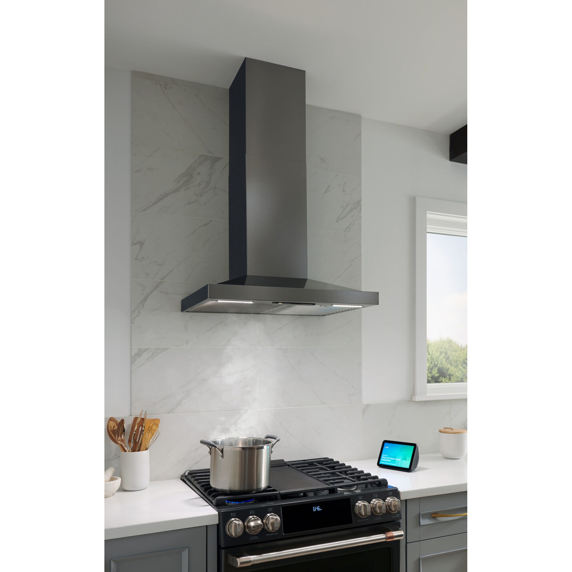 Best WCS1 Series 30 in. Chimney Style Smart Range Hood with 4 Speed Settings 650 CFM 2 LED Lights Black Stainless