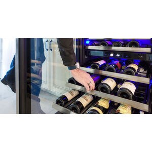 XO 24 in. Undercounter Wine Cooler with Metal Racks, Dual Temperature Zones & 46 Bottle Capacity - Black Stainless Steel, , hires