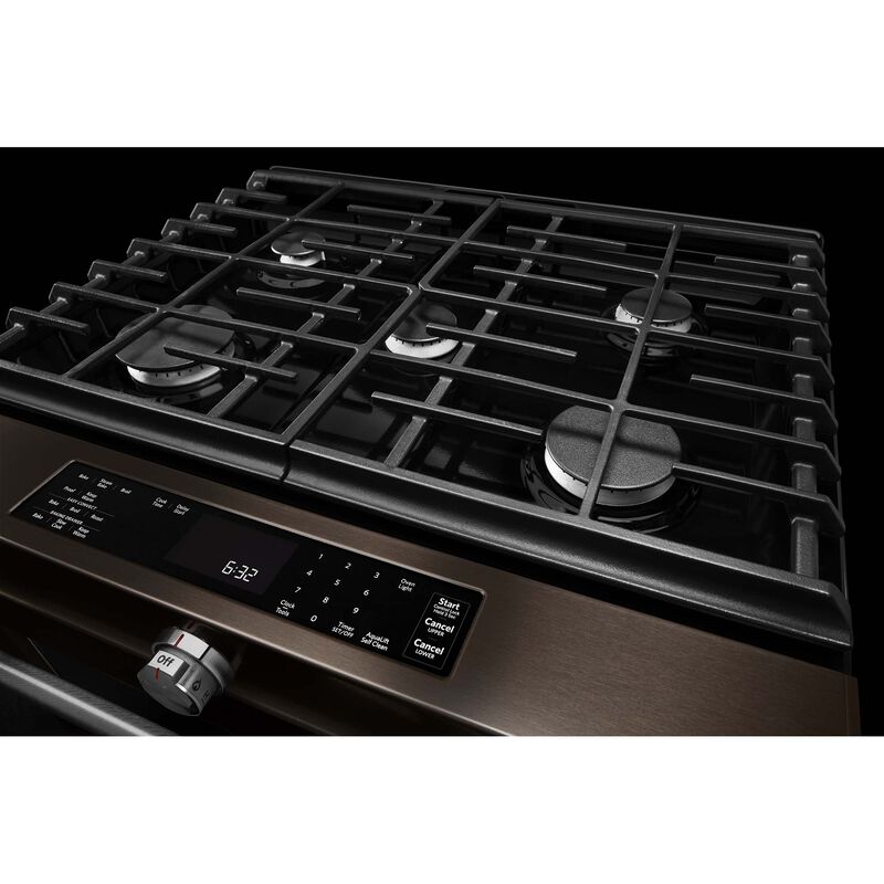KitchenAid 30 in. 5.8 cu. ft. True European Convection Slide-In Gas Range with 5 Sealed Burners - Black Stainless Steel with PrintShield Finish, , hires