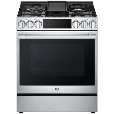 LG Studio 30 in. 6.3 cu. ft. Smart Air Fry Convection Oven Slide-In Dual Fuel Range with 5 Radiant Burners, Griddle - Stainless Steel | LSDS6338F
