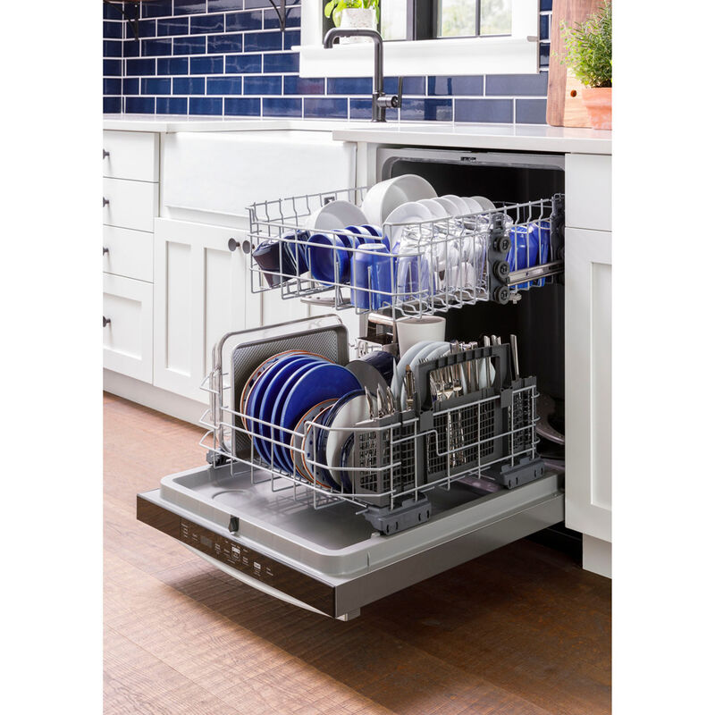 GE 24 in. Top Control Flush-Mount Dishwasher with 52 dBa Sound Level & Dry Boost - Fingerprint Resistant Stainless, Fingerprint Resistant Stainless, hires